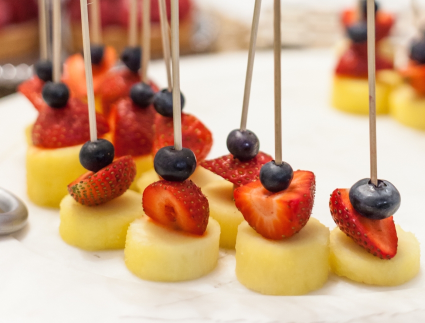 pinapple, strawberry, blueberry fruit skewers